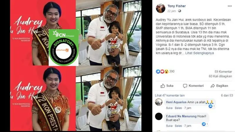 [Cek Fakta] Gambar Tangkapan Layar Foto Audrey