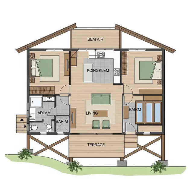 Denah Rumah 4x8 Sederhana di Desa untuk Keluarga Kecil tanpa Terasa Sempit