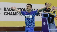 Ekspresi Firman Abdul Kholik setelah mengalahkan pemain Korea, Lee Dong-keun, pada semifinal Kejuaraan Bulutangkis Asia Beregu 2018, Sabtu (10/2/2018). (PBSI)