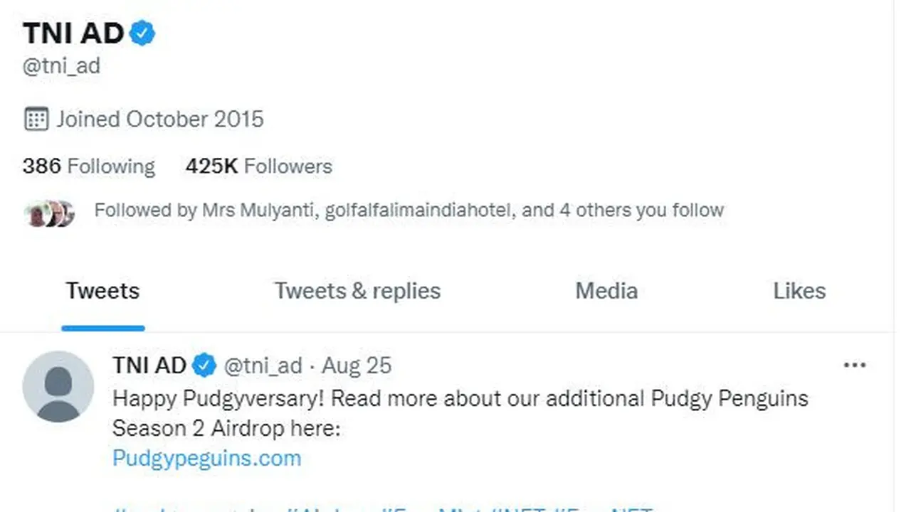 Akun Twitter TNI AD Dibajak orang tidak dikenal (OTK)