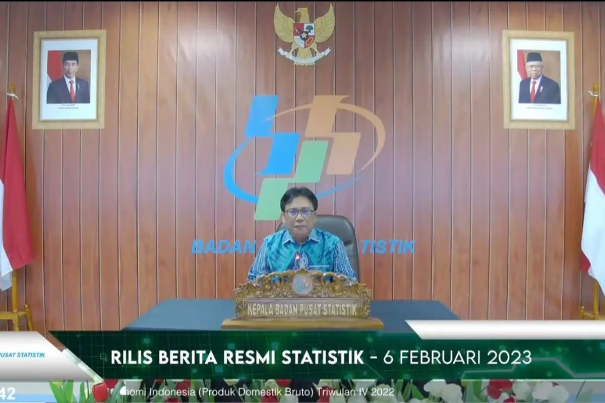 Kepala BPS Margo Yuwono dalam konferensi pers, Senin (6/2/2023). BPS mencatat pertumbuhan ekonomi Indonesia mencapai 5,31 persen sepanjang tahun 2022.