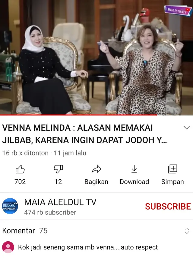 Venna Melinda dalam konten Maia Estianty. (Foto: YouTube Maia AlElDul TV)