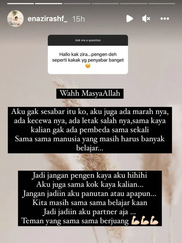 Unggahan Nadzira Shafa. (Foto: Instagram @enazirashf_)