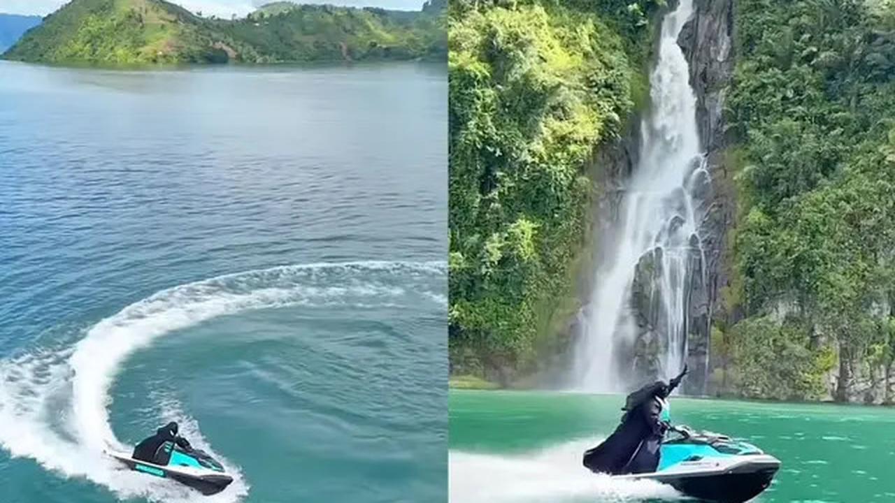 Aksi Umi Pipik Naik Speedboat di Danau Toba, Tak Risih dengan Busana dan Cadar Tertutupnya