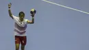 Atlet bola tangan Indonesia, Lia Apriliani, saat melawan Malaysia pada laga Asian Games 2018 di GOR Popki Cibubur, Jakarta Timur, Selasa (14/8/2018). Indonesia menang 23-15 atas Malaysia. (Bola.com/Vitalis Yogi Trisna)