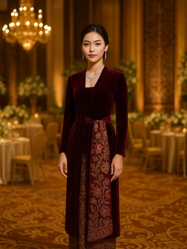 Model Kebaya Panjang dengan Selendang Ikat Samping Pinggang