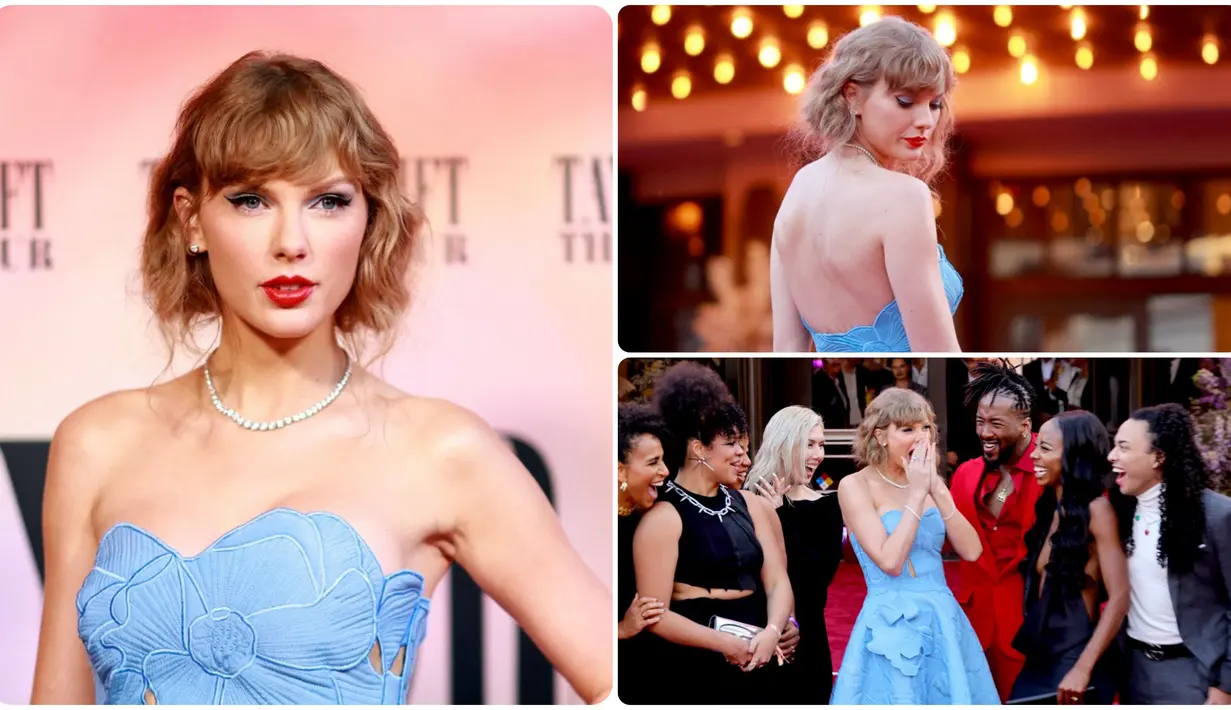 <p>Foto kombinasi saat Taylor Swift menghadiri acara gala premiere film Taylor Swift: The Eras Tour di AMC The Grove, Los Angeles, California, Amerika Serikat, Rabu (11/10/2023). (Matt Winkelmeyer/Getty Images/AFP)</p>