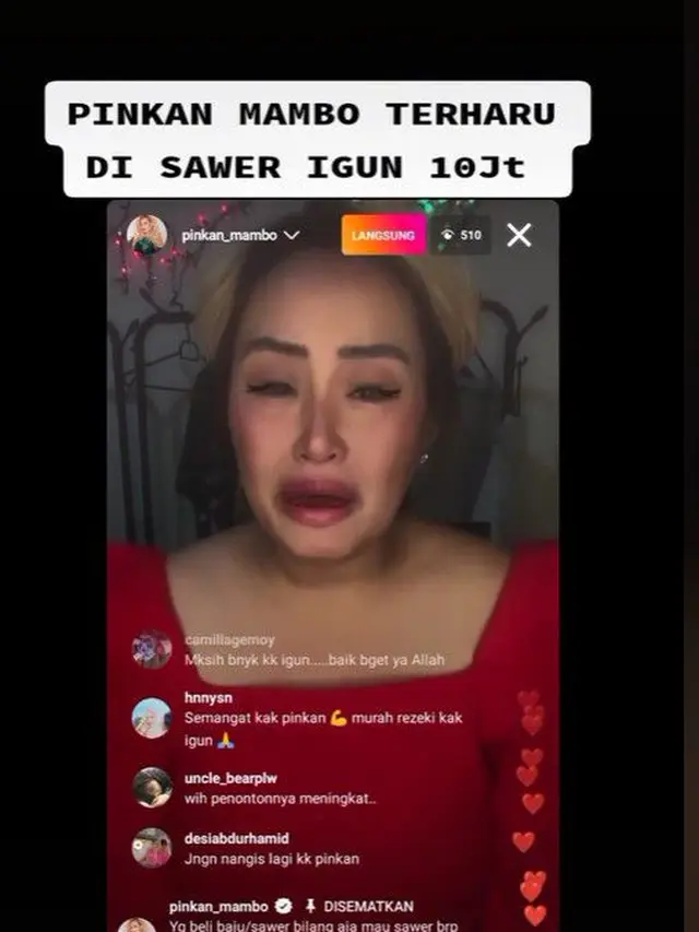 Pinkan Mambo usai menerima kiriman dana dari Ivan Gunawan saat live TikTok. (Foto: TikTok/Pras Sensasional)