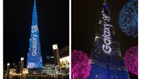 Saat gedung tertinggi di dunia Burj Khalifa dijadikan sebagai 'papan iklan' untuk smartphone terbaru Samsung Galaxy S9 (Sumber: Samsung Newsroom).