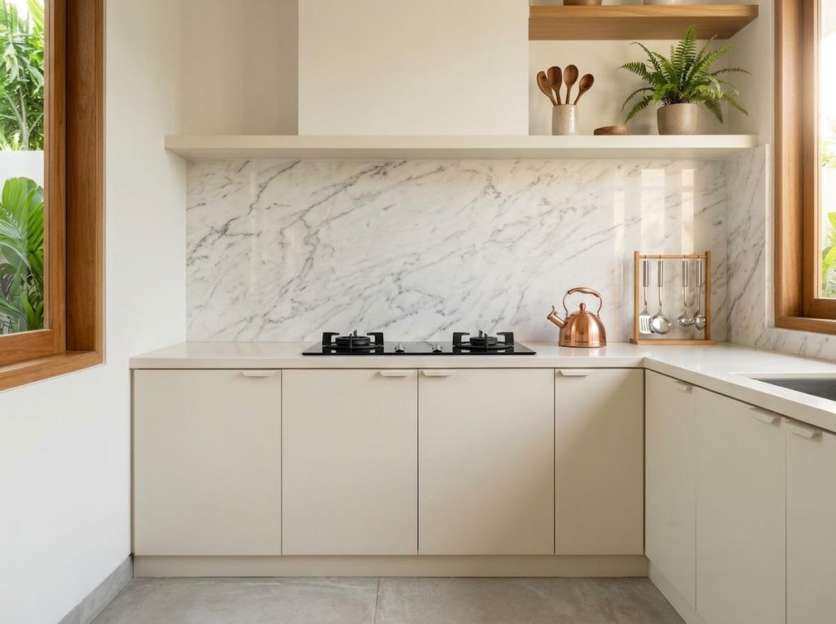 Backsplash Marmer dengan Finishing yang Tepat