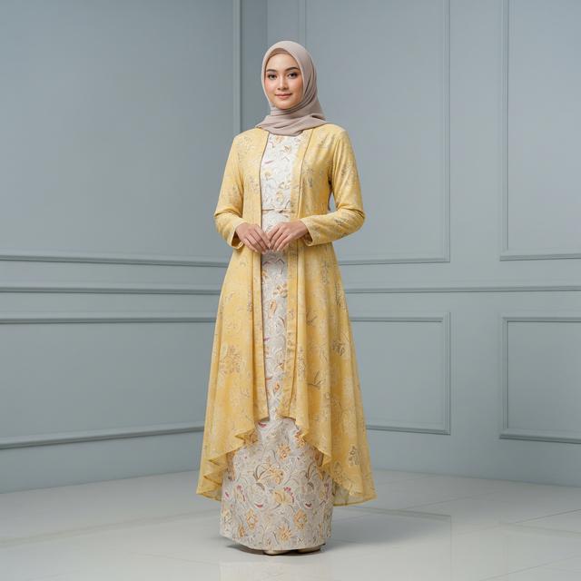 Gamis Batik Overlay Outer Brokat