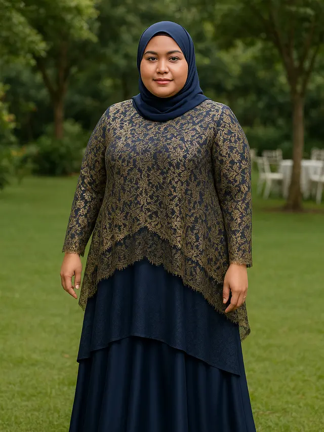 Model Gamis Satin Kombinasi Brokat untuk Orang Gemuk (Foto: ChatGPT)