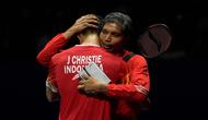Indonesia memastikan diri lolos ke final Thomas Cup 2024 lewat kemenangan tunggal putra kedua, Jonatan Christie atas Wang Tzu Wei (21-11 dan 21-16). (AP Photo/Ng Han Guan)