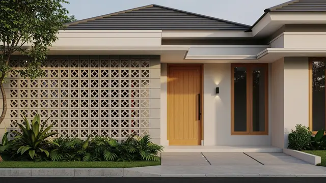 Kombinasi Roster dan Kayu untuk Fasad Rumah Minimalis (AI)