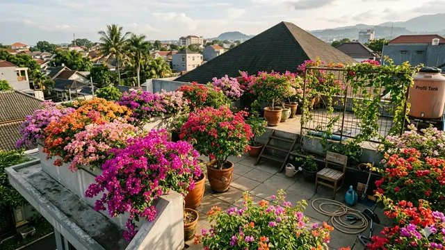 Jenis Tanaman Tahan Panas dan Hujan untuk Rooftop Rumah (Foto: Gemini AI)