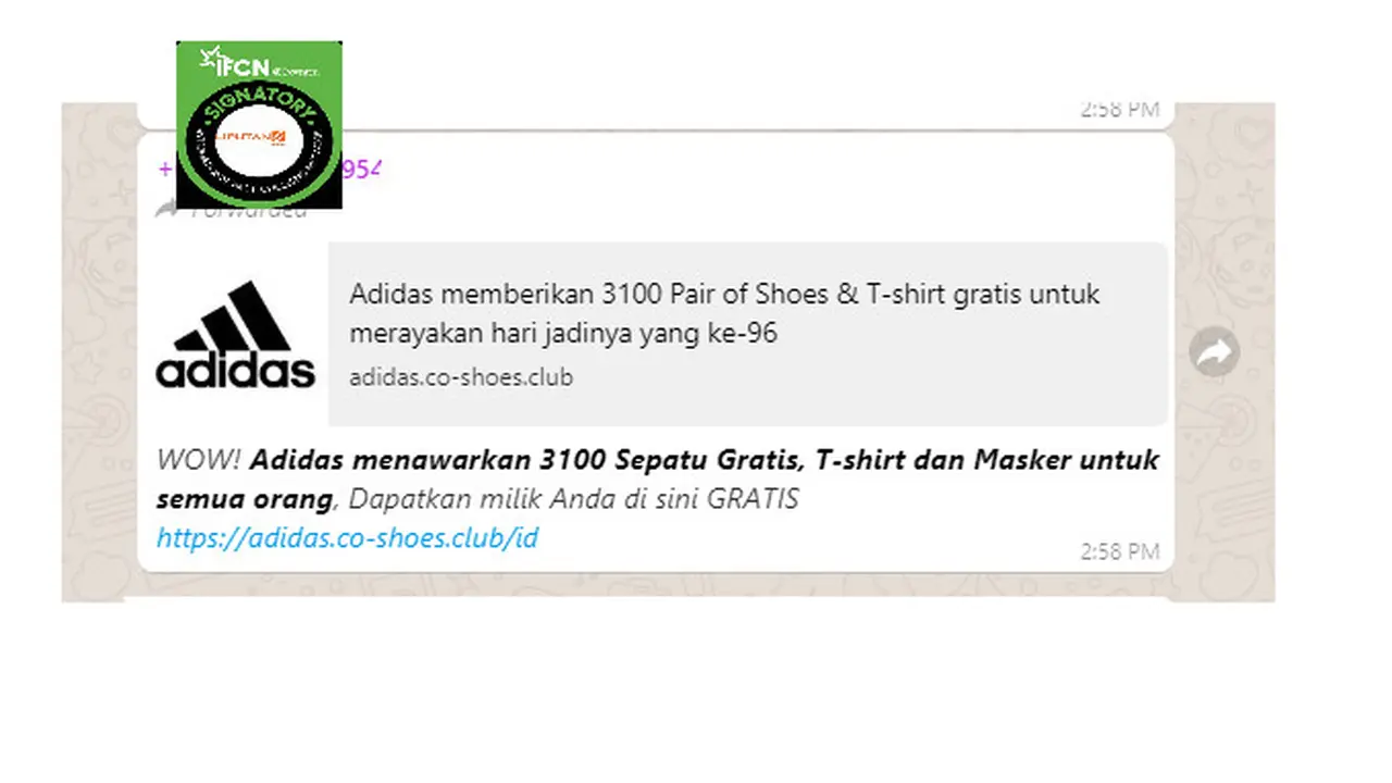 Penelusuran Adidas membagi-bagikan sepatu gratis sebanyak 3100 pasang.