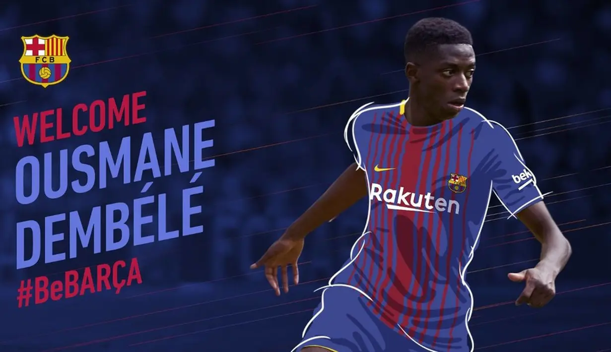 Situs Barcelona mengumumkan kedatangan Ousmane Dembele.  Pembelian Dembele dengan mahar sekitar 105 juta euro. (FCBarcelona)