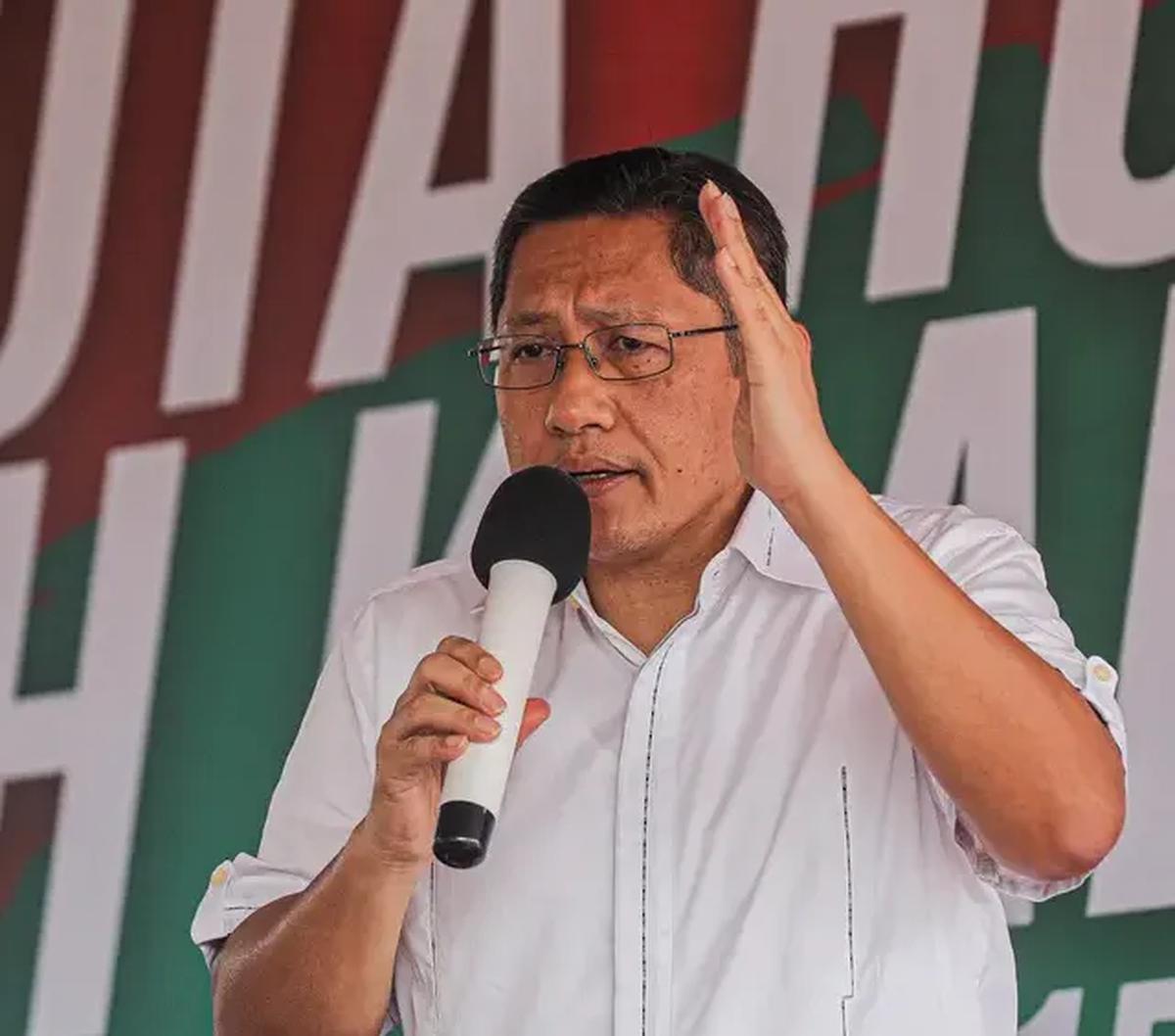 Ketua Umum Partai Kebangkitan Nusantara (PKN) Anas Urbaningrum menyampaikan pidato di kawasan Monas, Jakarta Pusat, pada Sabtu (15/7) lalu.