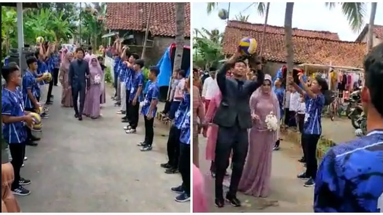 Video Momen Pernikahan Atlet Voli Ini Bikin Deg-degan, Tiru Tradisi Pedang Pora