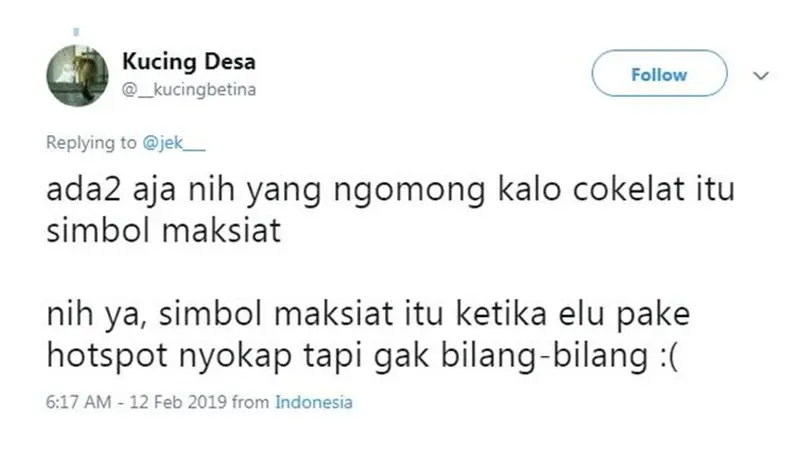 Curahan cokelat itu maksiat