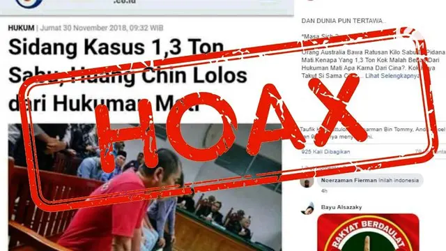 Beredar kabar di Facebook terdakwa kasus penyelundupan sabu 1 ton tidak divonis mati karena warga negara China.