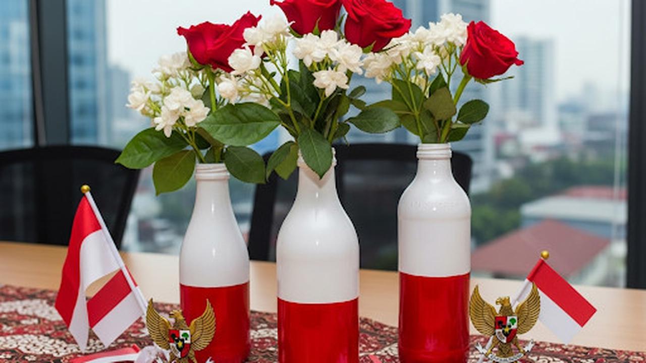 Vas Bunga Merah Putih dari Botol Bekas