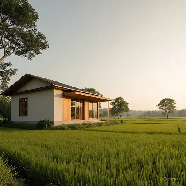 Gambar Rumah Bagus Sederhana tapi Terkesan Mewah di Pinggir Sawah