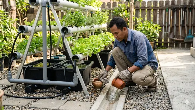 Cara Mengatasi Jentik Nyamuk di Genangan Air Hidroponik (Foto: Gemini AI)
