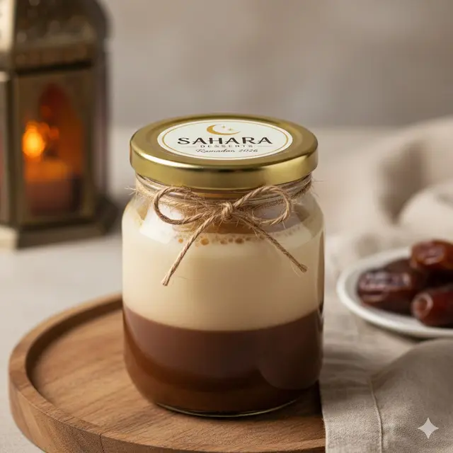 Puding Kurma Lapis Gula Aren dalam Glass Jar (Gemini AI)
