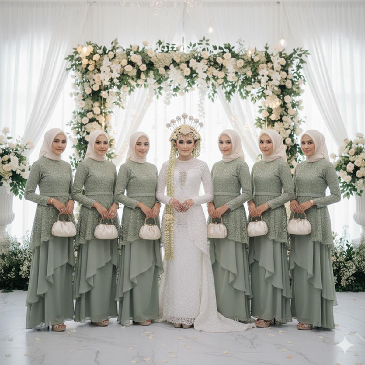 7 Model Gamis Brokat Soft Color Tapi Tetap Tampil Stand Out untuk Bridesmaid Berhijab 2025