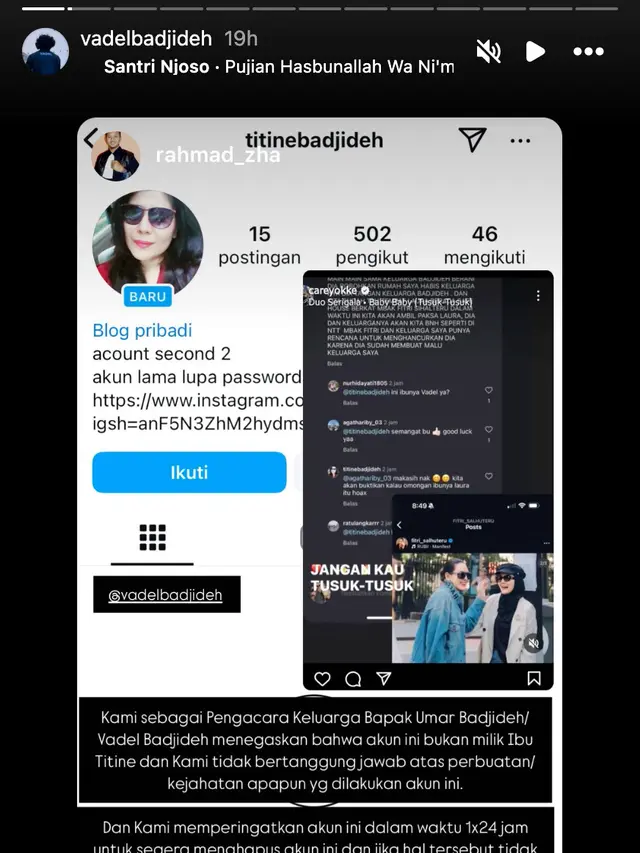 Unggahan Vadel Badjideh. (Foto: Dok. Instagram @vadelbadjideh)