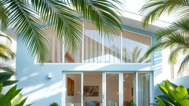Rumah dengan Banyak Jendela dan Warna Biru Lembut