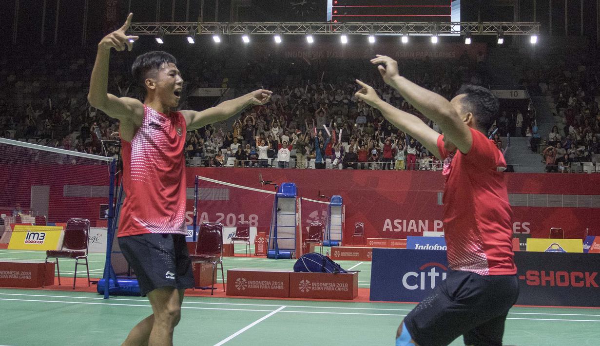 Ekspresi Deva Anrimusthi atlet bulutangkis Indonesia di Asian Paragames 2018  di Istora Senayan, Minggu (7/10/2018).  (Bola.com/Peksi Cahyo)