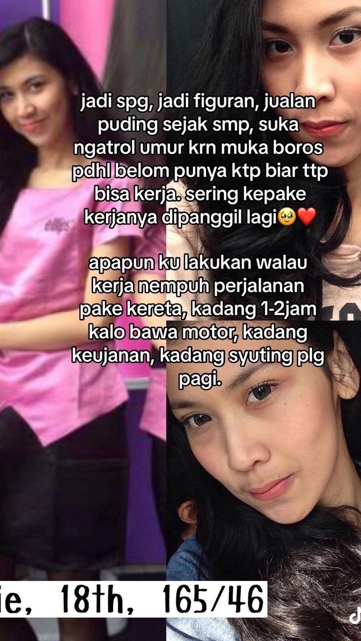 Demi memenuhi kebutuhan keluarga, ia pun melakukan berbagai pekerjaan mulai menjadi spg, figuran, hingga berjualan puding. Apapun akan ia lakukan meski tempat kerjanya jauh.