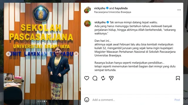 Vicky Shu sekolah S2 di UB (instagram.com/vickyshu)