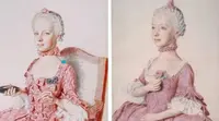 Sebelah kiri adalah potret yang selama ini dikira menggambarkan Marie Antoinette dan kini diyakini kakak perempuannya, Maria Carolina. Sedangkan di sebelah kanan yang sekarang dianggap oleh Prof. Seth menggambarkan Marie Antoinette, yang memegang setangkai bunga mawar (Dok. Ancient Origins)