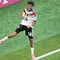Pemain Timnas Jerman, Nathaniel Brown, merayakan gol yang dicetaknya ke gawang Curacao dalam laga Grup E Piala Dunia 2026, Senin (15/6/2026) dini hari WIB. Jerman menang telak 7-1 atas Curacao dalam laga ini. (AP Photo/Eric Smith)