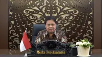 Menteri Koordinator Bidang Perekonomian Airlangga Hartarto menjadi keynote speech secara virtual di acara peluncuran riset yang bertajuk “Dampak Grab pada Perekonomian dan Sosial Budaya di Kupang dan Jayapura” (Sumber ekon.go.id)