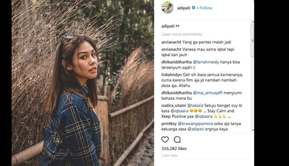 Kabar soal mereka berpacaran pun kembali diperkuat dengan Adipati yang mengunggah foto Vanesha di akun Instagram pribadinya. Tanpa menuliskan kata-kata, Adipati hanya meyertakan emoji mata meilirik. (Instagram/adipati)