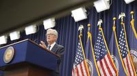 Ketua Federal Reserve (The Fed) Jerome Powell berbicara dalam konferensi pers setelah rapat Komite Pasar Terbuka Federal (FOMC), Rabu, 17 September 2025, di Gedung Dewan Federal Reserve di Washington. (Foto AP/Jacquelyn Martin)