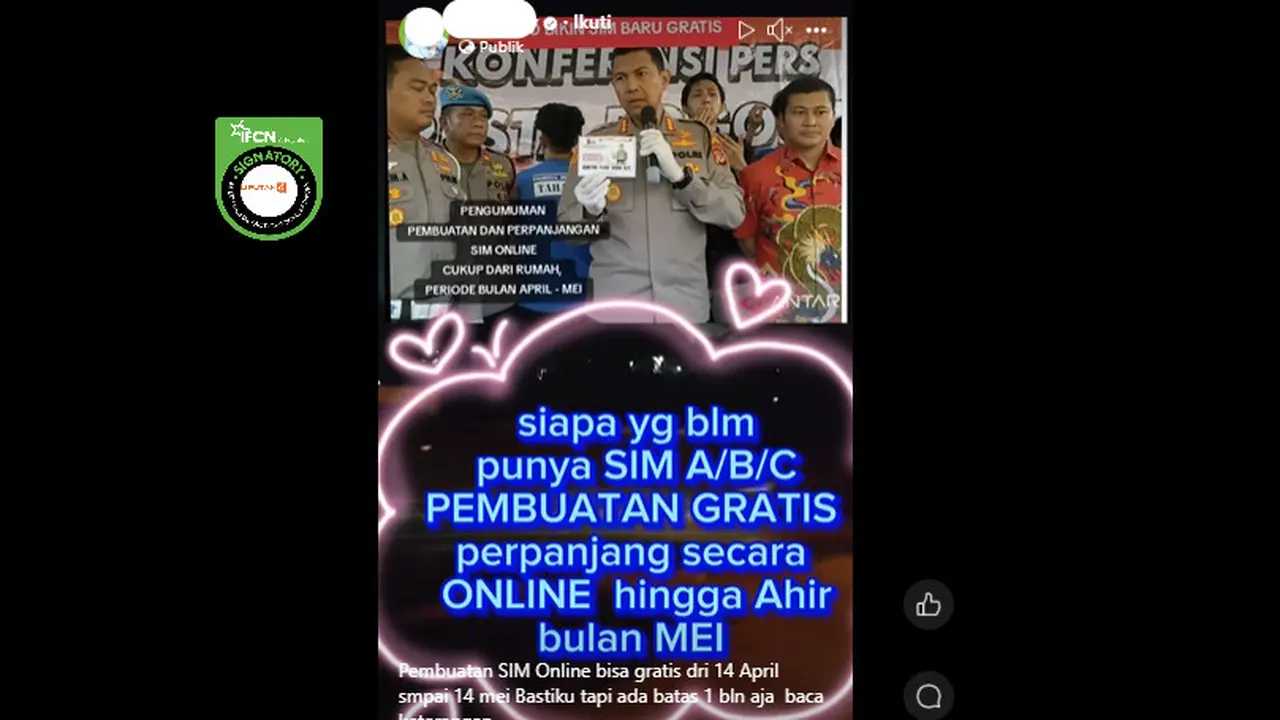 Tangkapan layar klaim pembuatan dan perpanjangan SIM online gratis periode Mei 2025