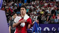 Tunggal putra Indonesia Jonatan Christie tersingkir dari&nbsp;cabang olahraga bulu tangkis Olimpiade Paris 2024 setelah kalah dari wakil India&nbsp;Lakshya Sen&nbsp;18-21 dan 12-21 di Porte de la Chapelle Arena, Rabu (31/7). (foto: PBSI/Badmintonphoto/Yohan Nonotte)
.