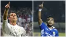 Bintang Real Madrid asal Portugal, Cristiano Ronaldo, gayanya diikuti oleh mantan bintang Persib Bandung yang kini sedang cedera, Zulham Zamrun. (AFP-Bola.com)