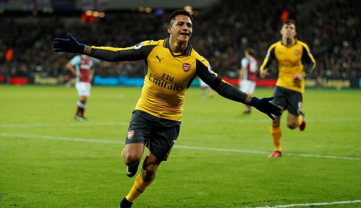 Arsenal meraih kemenangan 4-1 atas West Ham United dalam lanjutan Premier League di Olympic Stadium, London, Sabtu (3/12/2016). Alexis Sanchez mencetak hattrick. (Action Images via Reuters/John Sibley)
