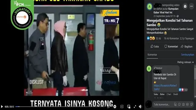 Gambar Tangkapan Layar Video yang Diklaim Penampakan Kondisi Sel Tahanan Ferdy Sambo (sumber: Facebook).
