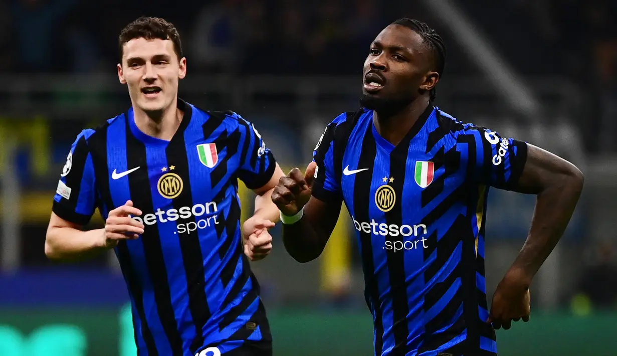 Menjamu Feyenoord, Inter Milan tampil impresif. Laga baru berjalan delapan menit, I Nerazzurri sudah berhasil membuka keunggulan lewat aksi Marcus Thuram. (PIERO CRUCIATTI/AFP)