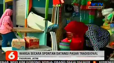 Penutupan pasar tradisional di Pasuruan, dilakukan oleh warga karena masih saja ada pedagang yang membandel tetap berdagang walau telah terbitnya kebijakan pemerintah untuk memberhentikan aktivitas yang mengundang keramaian atau kerumunan.