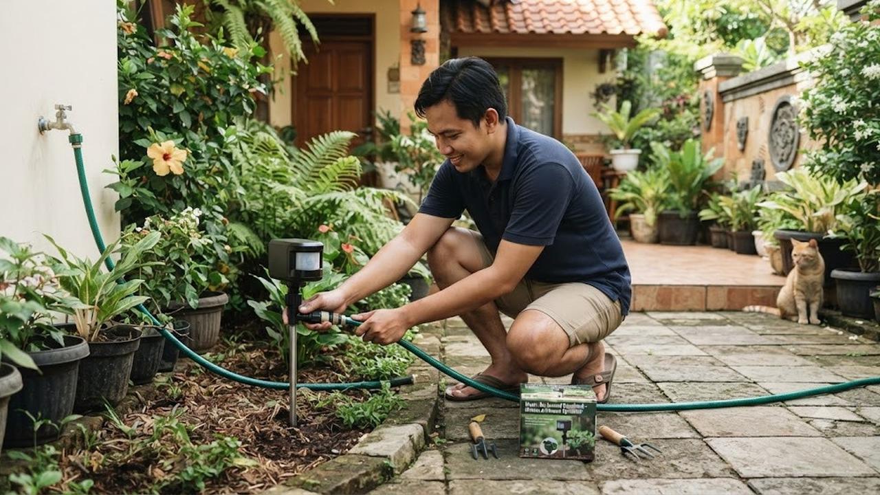 Gunakan Penyemprot Air Otomatis Berbasis Sensor Gerak (AI Generated)