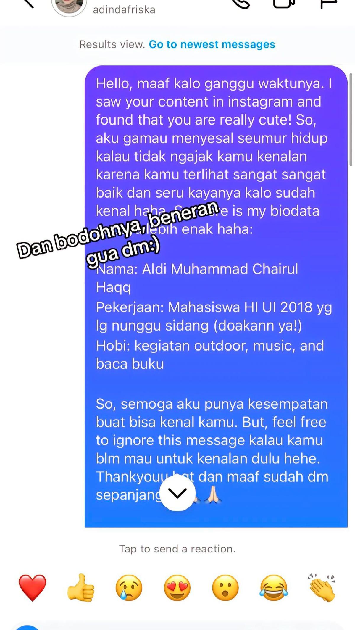 Tak mau berpikir panjang, Aldi memberanikan diri untuk mengirim pesan kepada wanita tersebut untuk mengajak kenalan. <br>