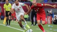 Gelandang Timnas Palestina, Mohammed Rashid (3) saat tampil di FIFA Arab Cup 2021 (AFP/Karim Jaafar)